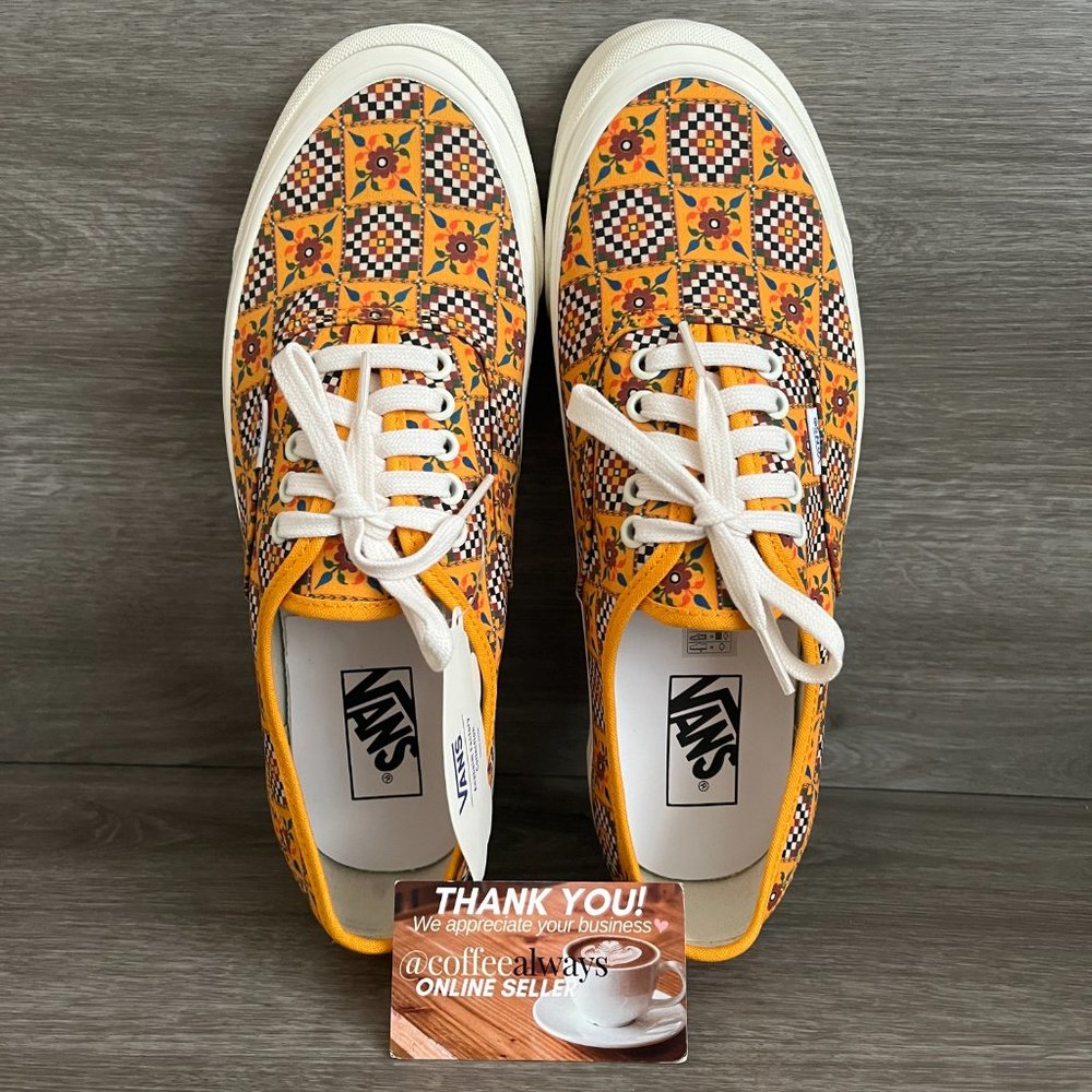 Vans Authentic 44 Dx Anaheim Factory Tile Check Yellow Size 10.5 Men's NWOB - Picture 6 of 8